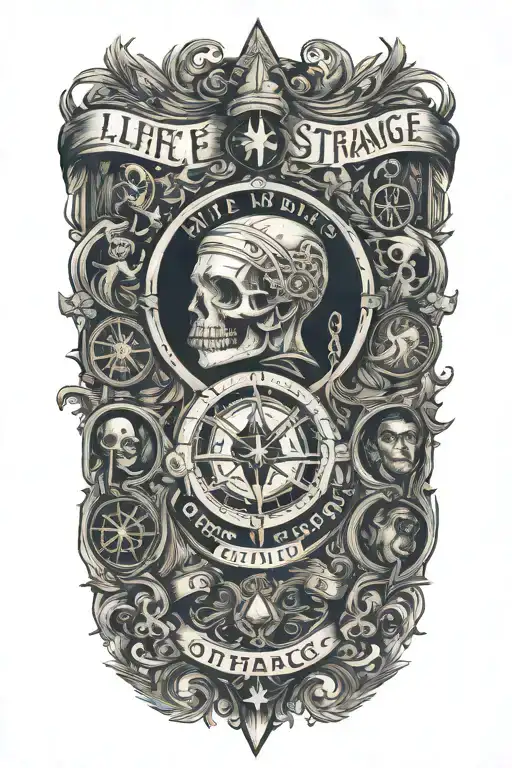 Design me a tattoo of all key elements of the game "Life is Strange". I want it to include reference of main protagonist tattoo design idea