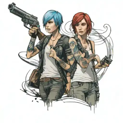 Chloe Price pointing a gun at Frank (Life is Strange)  tattoo design idea