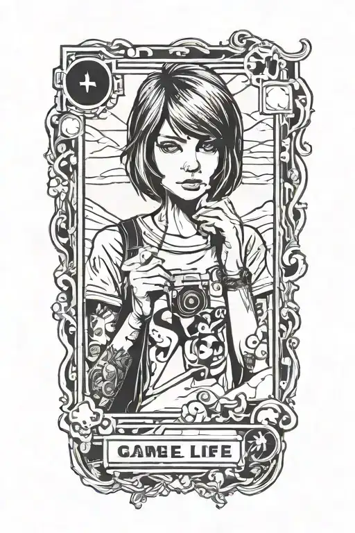 Maxine Caulfield from game Life is Strange on the polaroid picture background. tattoo design idea