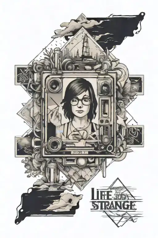 Tattoo of Arcadia Bay with Polaroid Picture of Maxine from the game "Life is Strange" tattoo design idea