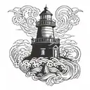Light house with a tornado tattoo design idea