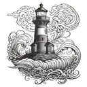 Light house with a tornado tattoo design idea
