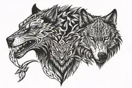 A Hawk and a Wolf tattoo design idea