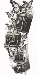 Maxine Caulfield. Polaroid Camera. Butterfly. Train rails. Dark Room. Life is Strange. tattoo design idea