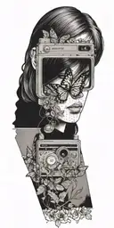 Maxine Caulfield. Polaroid Camera. Butterfly. Train rails. Revolver. Death. Dark Room. Life is Strange. tattoo design idea
