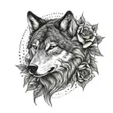 wolf and roses surrounding tattoo design idea