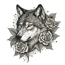 wolf and roses surrounding tattoo design idea