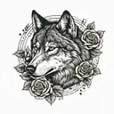 wolf and roses surrounding tattoo design idea