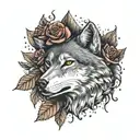wolf and roses surrounding tattoo design idea