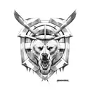 spartan standing in front of a bear  tattoo design idea