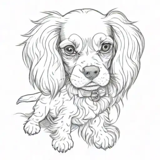 cavalier king charles spaniel puppy and female owner tattoo design idea