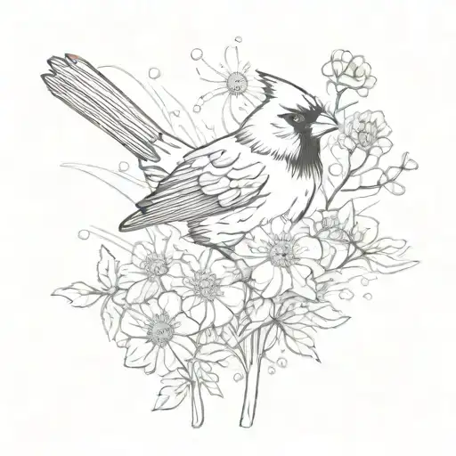Red Cardinal with Dandelions Blowing across tattoo design idea