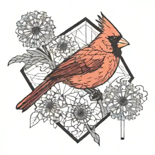 Red Cardinal with Dandelions Blowing across tattoo design idea