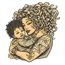 curly hair mom holding baby tattoo   tattoo design idea