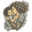curly hair mom holding baby tattoo   tattoo design idea
