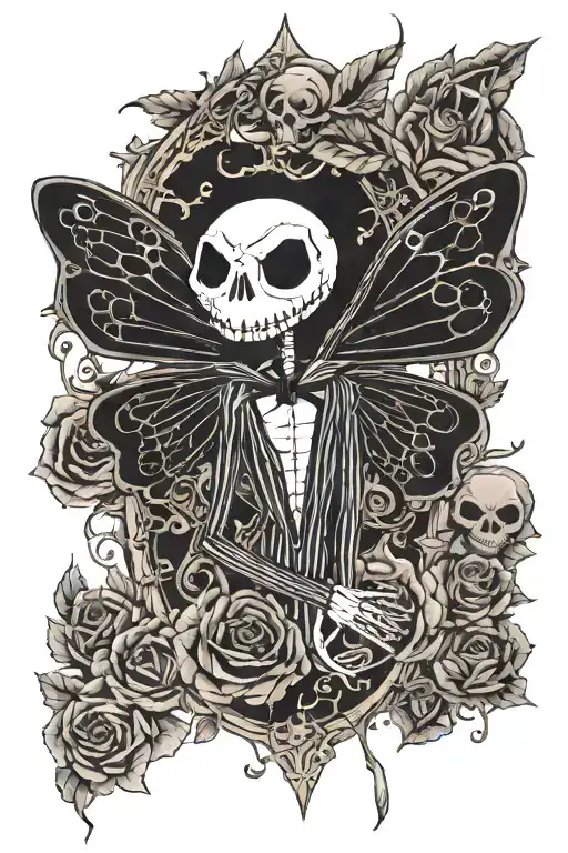 moth, jack skellington, black parade album cover tattoo design idea