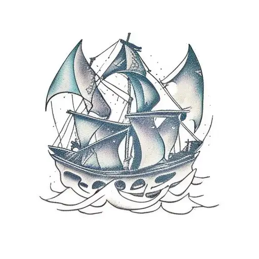 pirate ship with tattered sails tattoo design idea