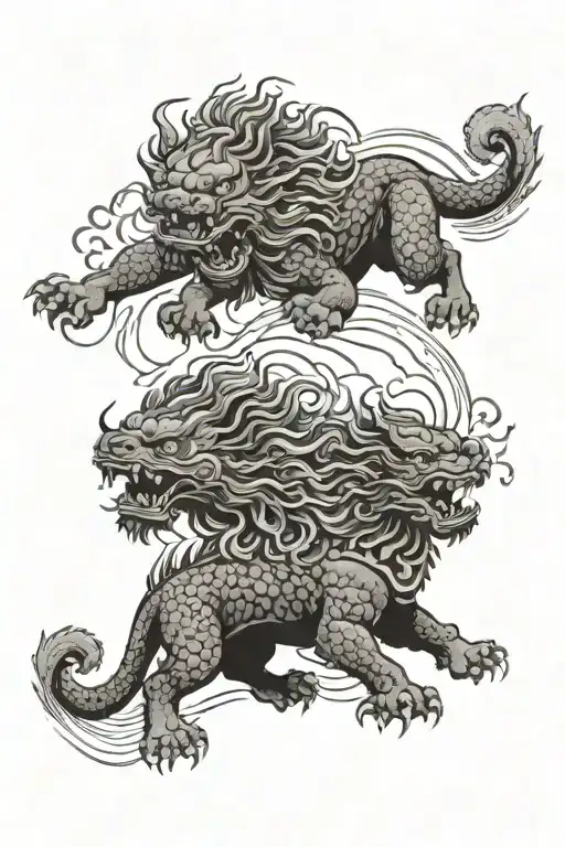 Japanese rising sun and foo dogs  tattoo design idea