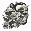 The apocalypse, including tidal waves and comets. the manmade world is wiped out. tattoo design idea