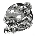 The apocalypse, including tidal waves and comets. the manmade world is wiped out. tattoo design idea