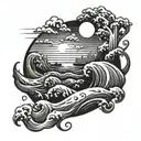 The apocalypse, including tidal waves and comets. the manmade world is wiped out. tattoo design idea