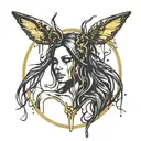 Psychedelic PlayBoy Bunny Girl Black and gold silhouette blood and melting. thorn circle blood dripping off horns tattoo design idea