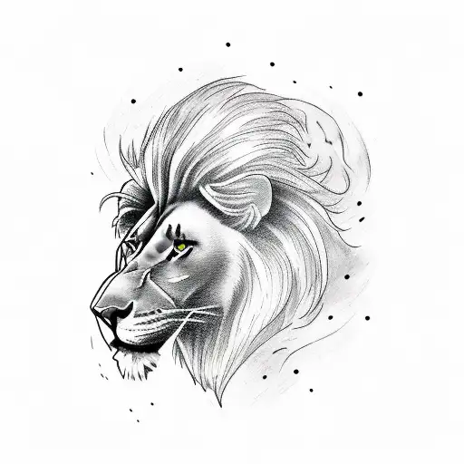 A new-school tattoo of a lion leading the way for a father and son on a hunt tattoo design idea