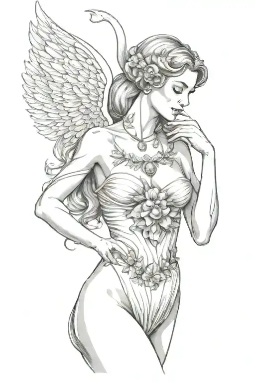 full body Aphrodite realistic beautiful girl with heart necklace shoulder tattoo  tattoo design idea