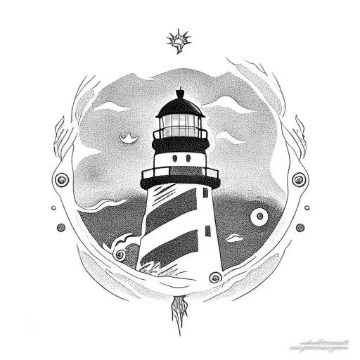 lighthouse on rocks with stormy sea tattoo design idea