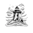 lighthouse on rocks with stormy sea tattoo design idea