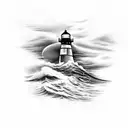 lighthouse on rocks with stormy sea tattoo design idea