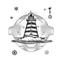 lighthouse with compass and dragon tattoo design idea