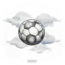 cross with soccer ball under it and clouds surrounding  tattoo design idea