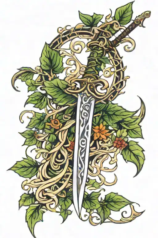 Ivy leaf lord of the rings sword tattoo design idea