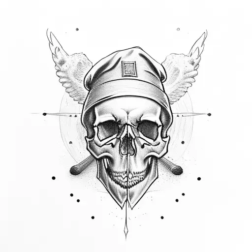 skull and spine, dumble, and chef hat and knife tattoo design idea