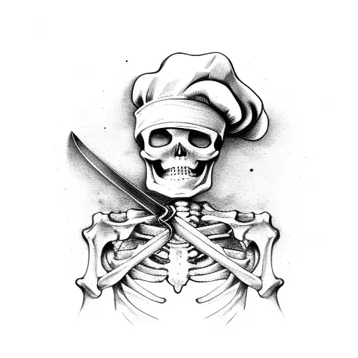 skeleton , dumble, and chef hat and knife tattoo design idea