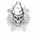 skull and spine, dumble, and chef hat and knife tattoo design idea