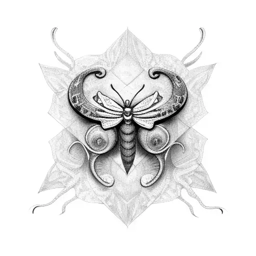 snake crushing butterfly tattoo design idea