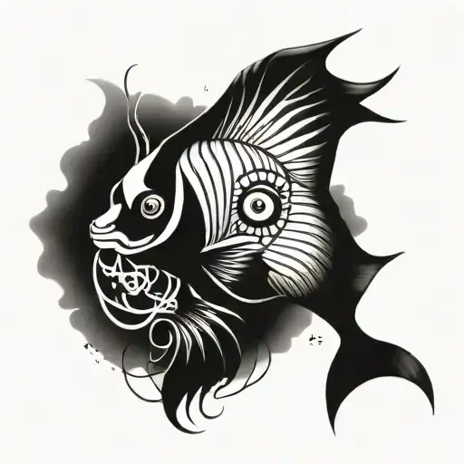 create a tattoo on the forearm, Put a moorish idol fish, a skunk, smoke, the all-seeing eye and a symbol  tattoo design idea