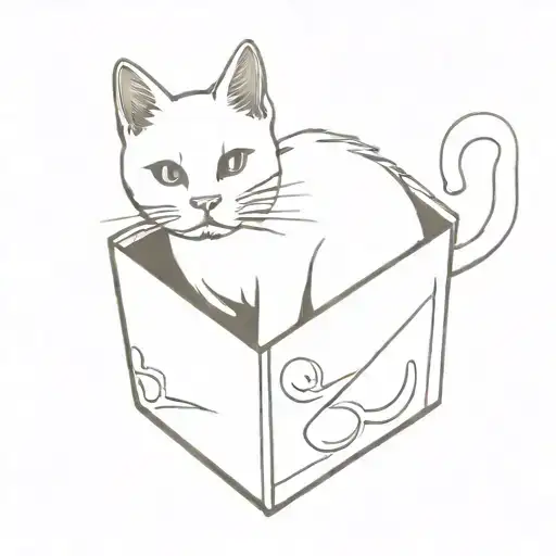cat live and dead inside a box tattoo design idea