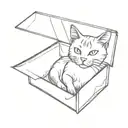 cat live and dead inside a box tattoo design idea