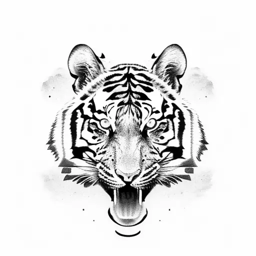tiger face with blue eyes tattoo design idea