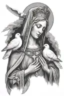 mother Mary with a rosary, three doves, Christian themes, Italian themes, crown of thorns tattoo design idea