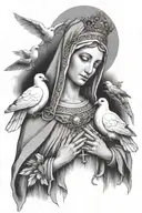 mother Mary with a rosary, three doves, Christian themes, Italian themes, crown of thorns tattoo design idea