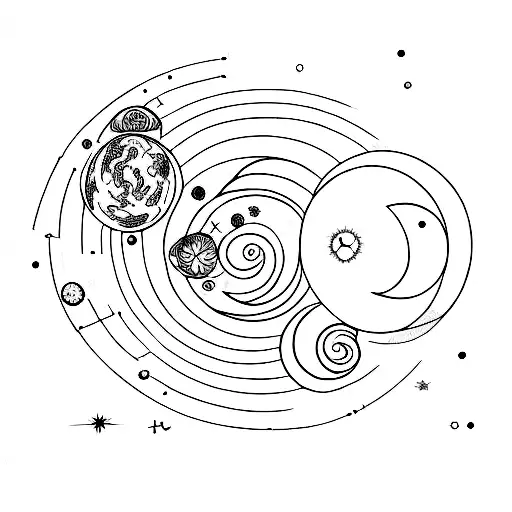 all the moon phases and the constellation orion with flowers tattoo design idea