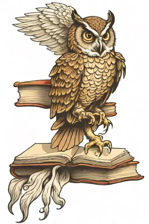 owl perched on a book open tattoo design idea