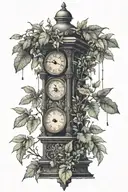 pendulum clock with jungle greenery tattoo design idea