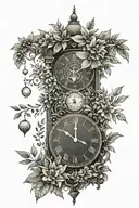pendulum clock with jungle greenery tattoo design idea