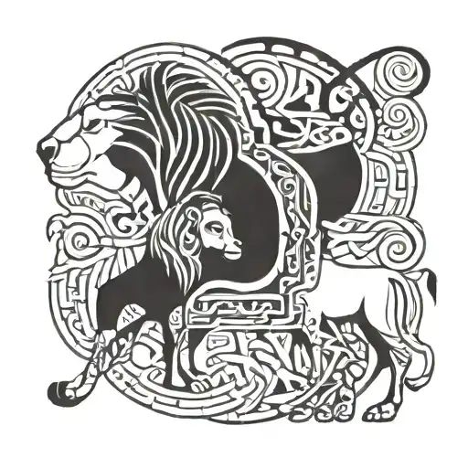a child, a camel and a lion all entangled together  tattoo design idea