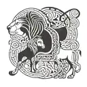 a child, a camel and a lion all entangled together  tattoo design idea